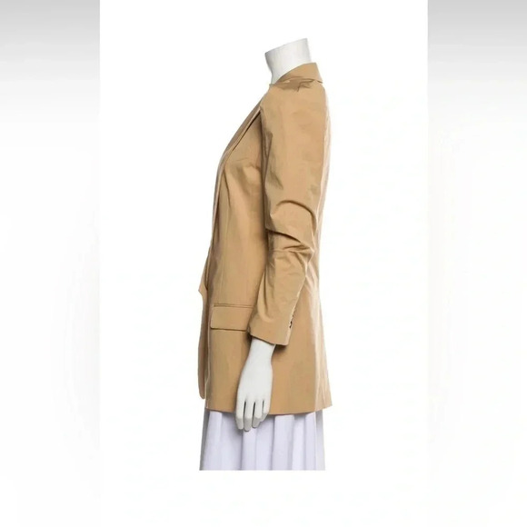 Smythe Khaki Chino Scrunch Sleeve Longline Blazer Size 2 - Picture 2 of 10